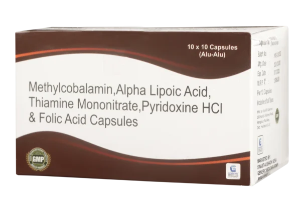 METHYLCOBALAMIN 1500 MCG + ALPHA LIPOIC ACID 100 MG + FOLIC ACID 1.5 MG + THIAMINE MONONITRATE 10 MG + PYRIDOXINE HYDROCHLORIDE 3 MG 10 CAPSULES