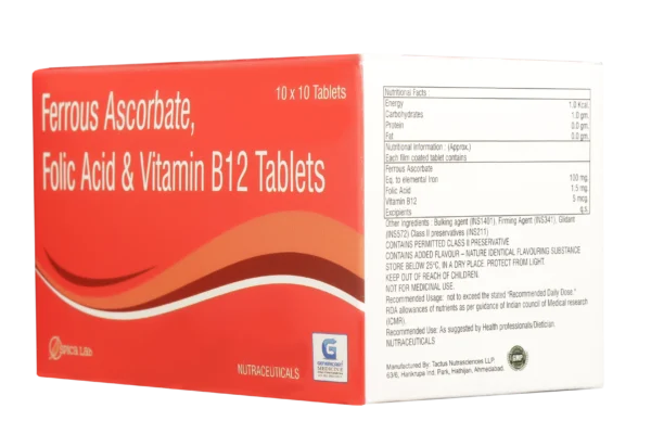 FERROUS ASCORBATE 100 MG + FOLIC ACID 1.5 + VITAMIN B12 5 MCG10 TABLETS