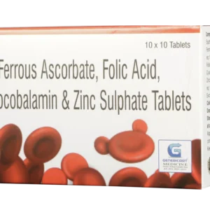 FERROUS ASCORBATE 100 MG + FOLIC ACID 1.5 MG + CYANOCOBALAMIN 15 MCG + ZINC SULFATE 61.8 MG 10 TABLETS