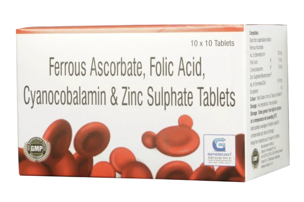 FERROUS ASCORBATE 100 MG + FOLIC ACID 1.5 MG + CYANOCOBALAMIN 15 MCG + ZINC SULFATE 61.8 MG 10 TABLETS