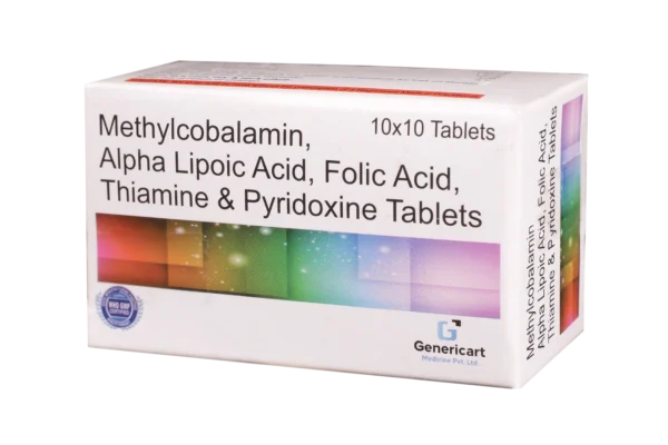 METHYLCOBALAMIN 1500 MCG + ALPHA LIPOIC ACID 100 MG + FOLIC ACID 1.5 MG + THIAMINE MONONITRATE 10 MG + PYRIDOXINE HYDROCHLORIDE 3MG STRIP of 10 TAB.