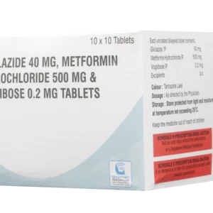 GLICLAZIDE 40 MG + METFORMIN HYDROCLORIDE 500 MG + VOGLIBOSE 0.2 MG 10 TABLETS