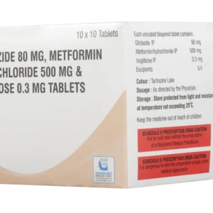 GLICLAZIDE 80 MG + METFORMIN HYDROCLORIDE 500 MG + VOGLIBOSE 0.3 MG  10 TALETS