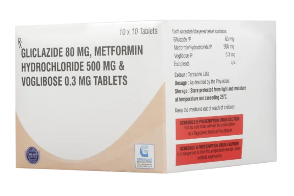 GLICLAZIDE 80 MG + METFORMIN HYDROCLORIDE 500 MG + VOGLIBOSE 0.3 MG 10 TALETS