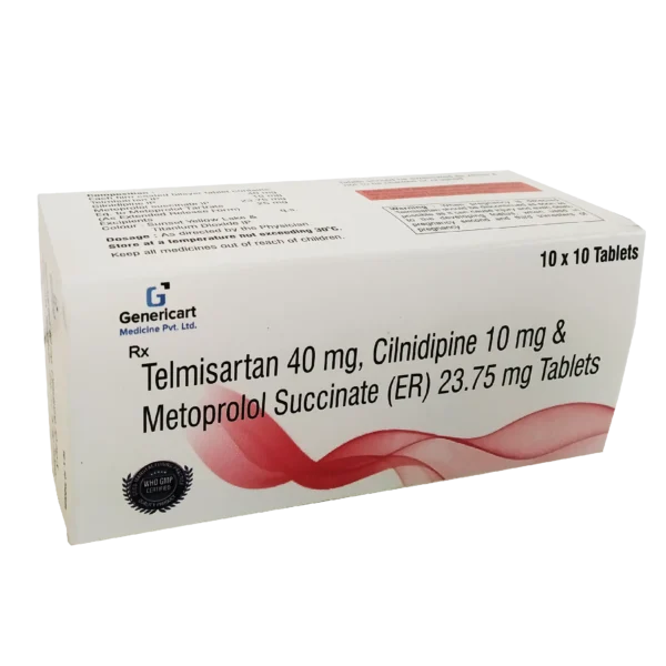 TELMISARTAN 40 MG + CILNIDIPINE 10 MG + METOPROLOL SUCCINATE (ER) 23.75 MG 10 TABLETS