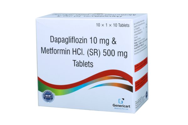 DAPAGLIFLOZIN 10 MG + METFORMIN HYDROCHLORIDE 500 MG (SR) STRIP of 10 TAB.