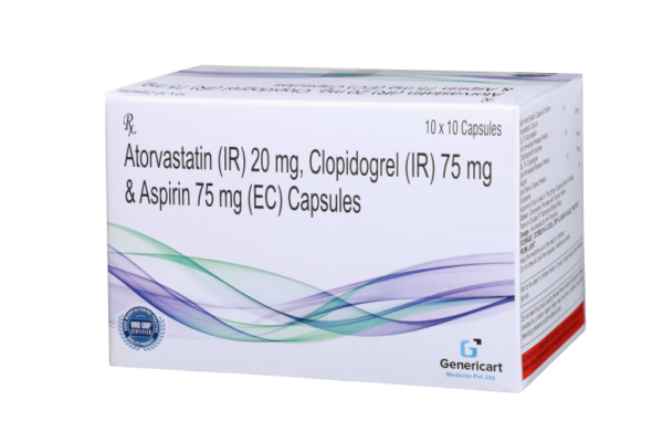 ATORVASTATIN (IR) 20 MG + CLOPIDOGREL (IR) 75 MG + ASPIRIN 75 MG (EC) 10 CAPSULES