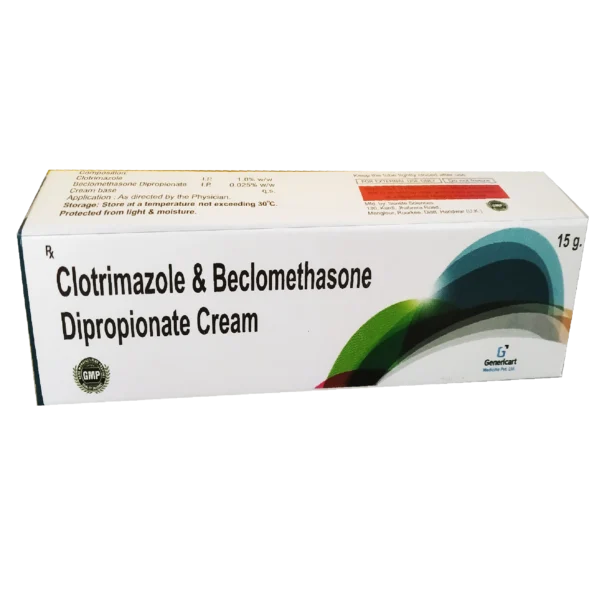 TUBE of 15 GM. CLOTRIMAZOLE 1% W/W + BECLOMETHASONE DIPROPIONATE 0.025% W/W CREAM Manufacturer : SUN LIFE