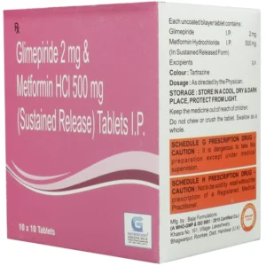 GLIMEPIRIDE 2 MG + METFORMIN HCL 500 MG SR 10 TABLETS
