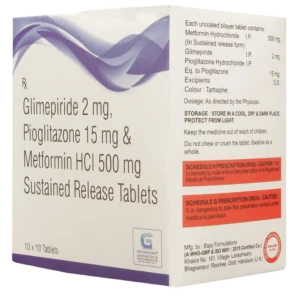 GLIMEPIRIDE 2 MG + PIOGLITAZONE HCL 15 + METFORMIN HYDROCHLORIDE 500 MG SR  10 TABLETS