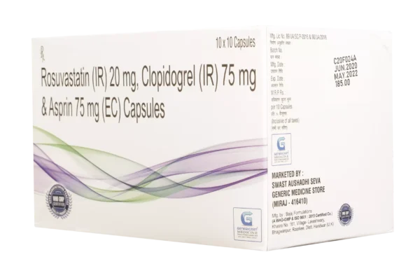 ROSUVASTATIN (IR) 20 MG + CLOPIDOGREL (IR) 75 MG +ASPIRIN (EC) 75 MG 10 CAPSULES